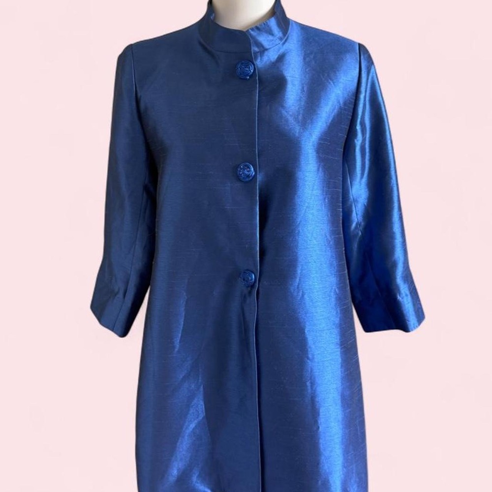 Vintage Lisa Blue Iridescent Silk-Look Blazer Jacket Size M